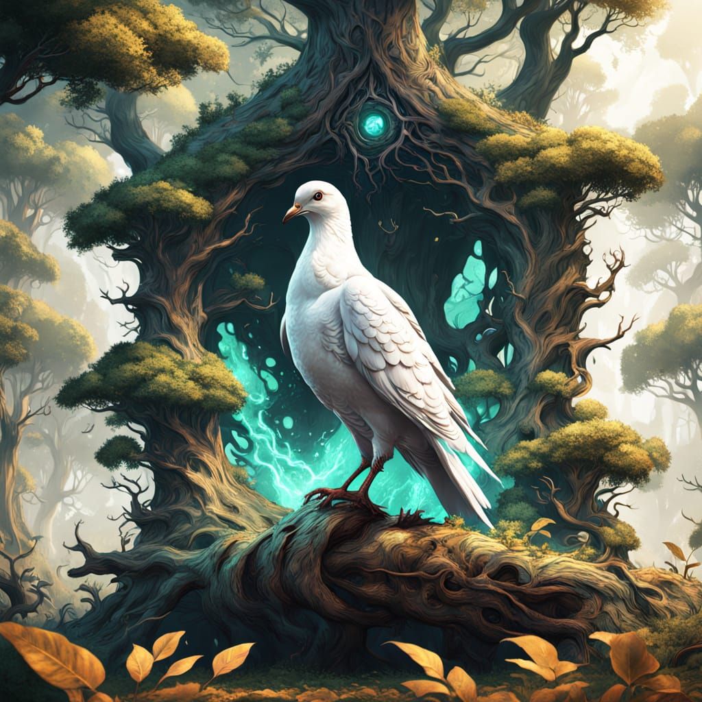 Majestic Dove in Emerald Grove, Matte Painting Style
