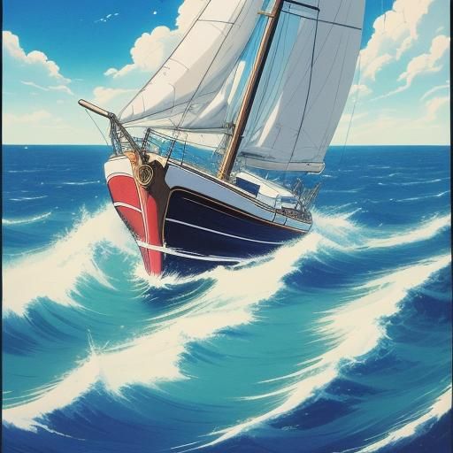 Anime Sailboat on Serene Sea Illustration