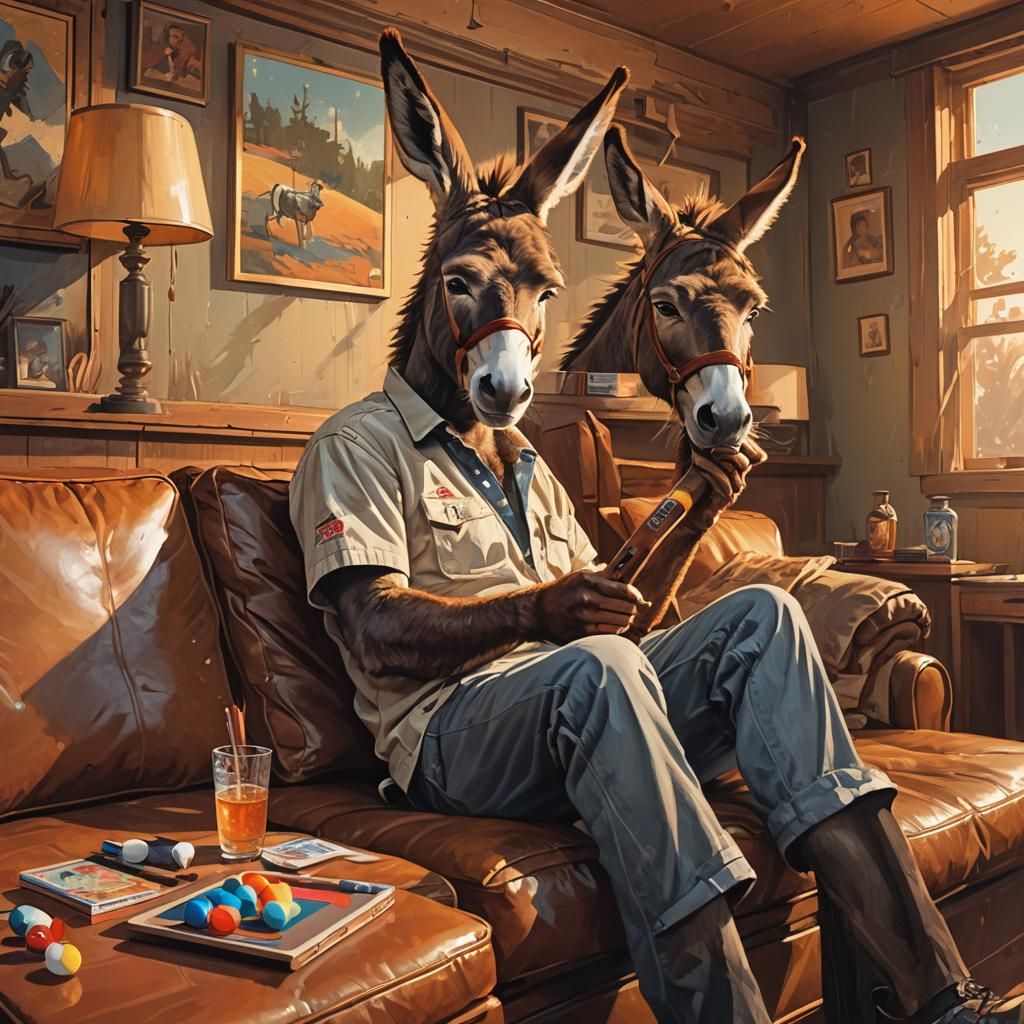 Donkey Smoking Cigar in Pixel Art Style