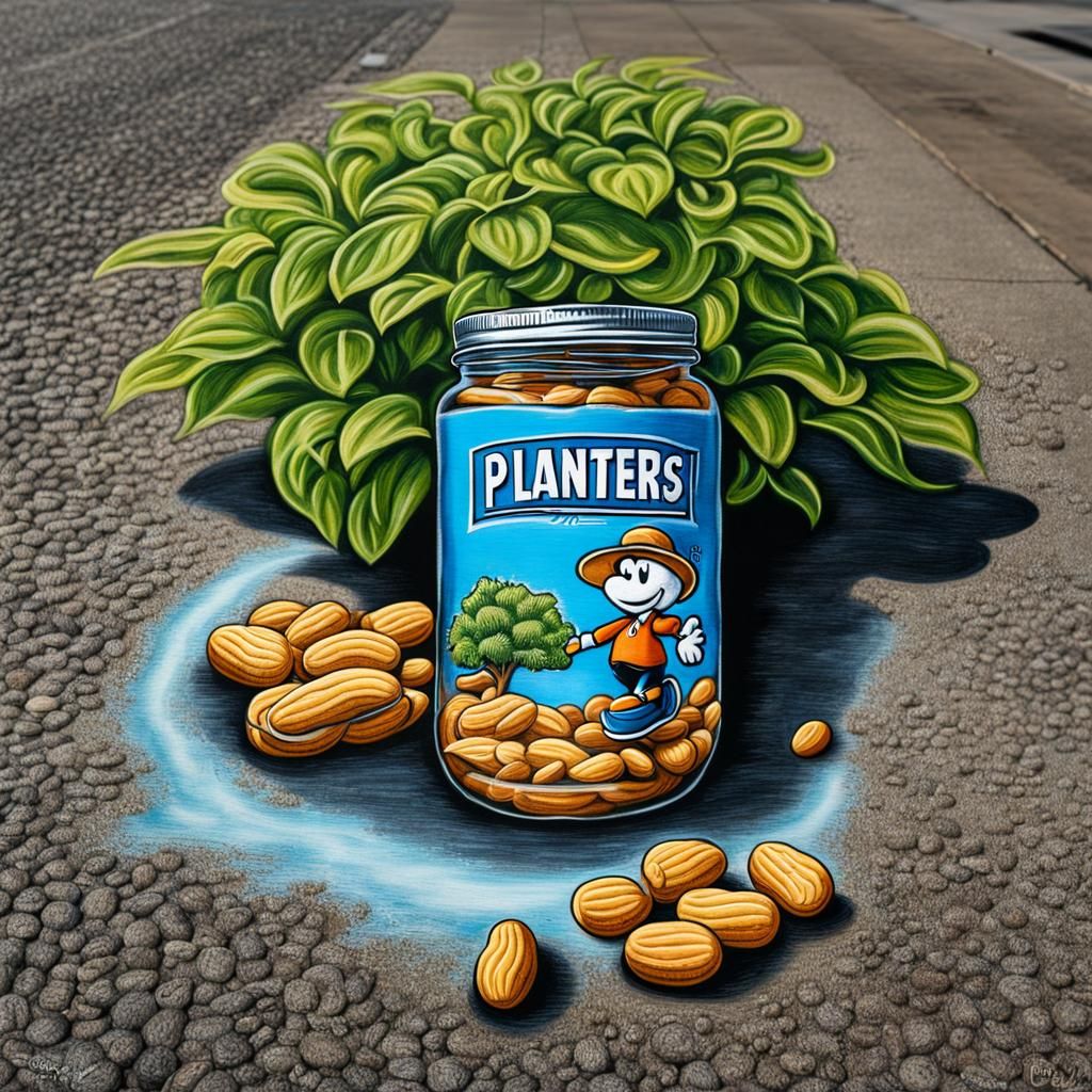 Planters Peanut Chalk Art Comic on Sidewalk