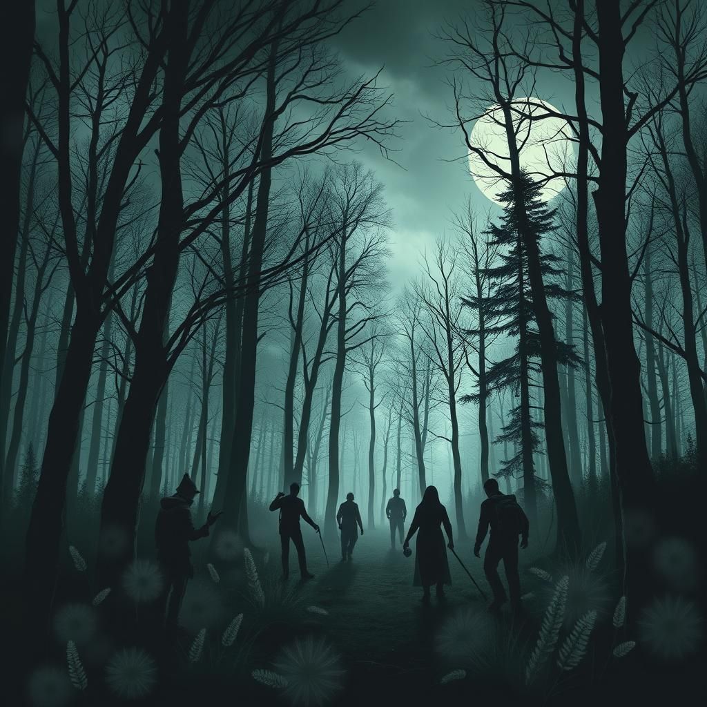 Eerie Forest Scene with Frightening Figures
