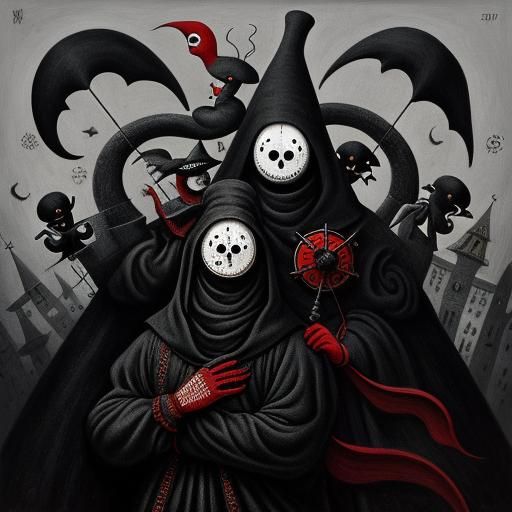 Surreal Plague Doctors in Black and White Digital Art