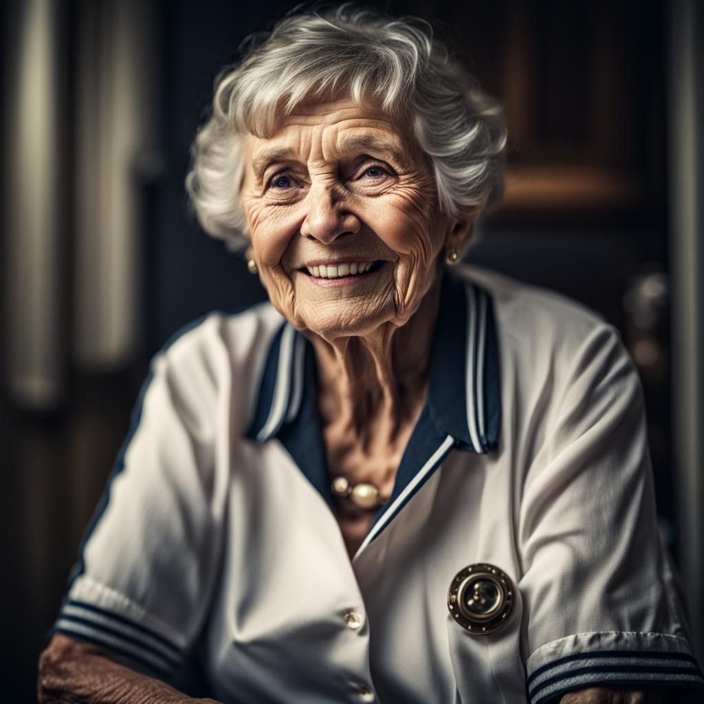 Happy Old Woman in Sailor Shirt Portrait