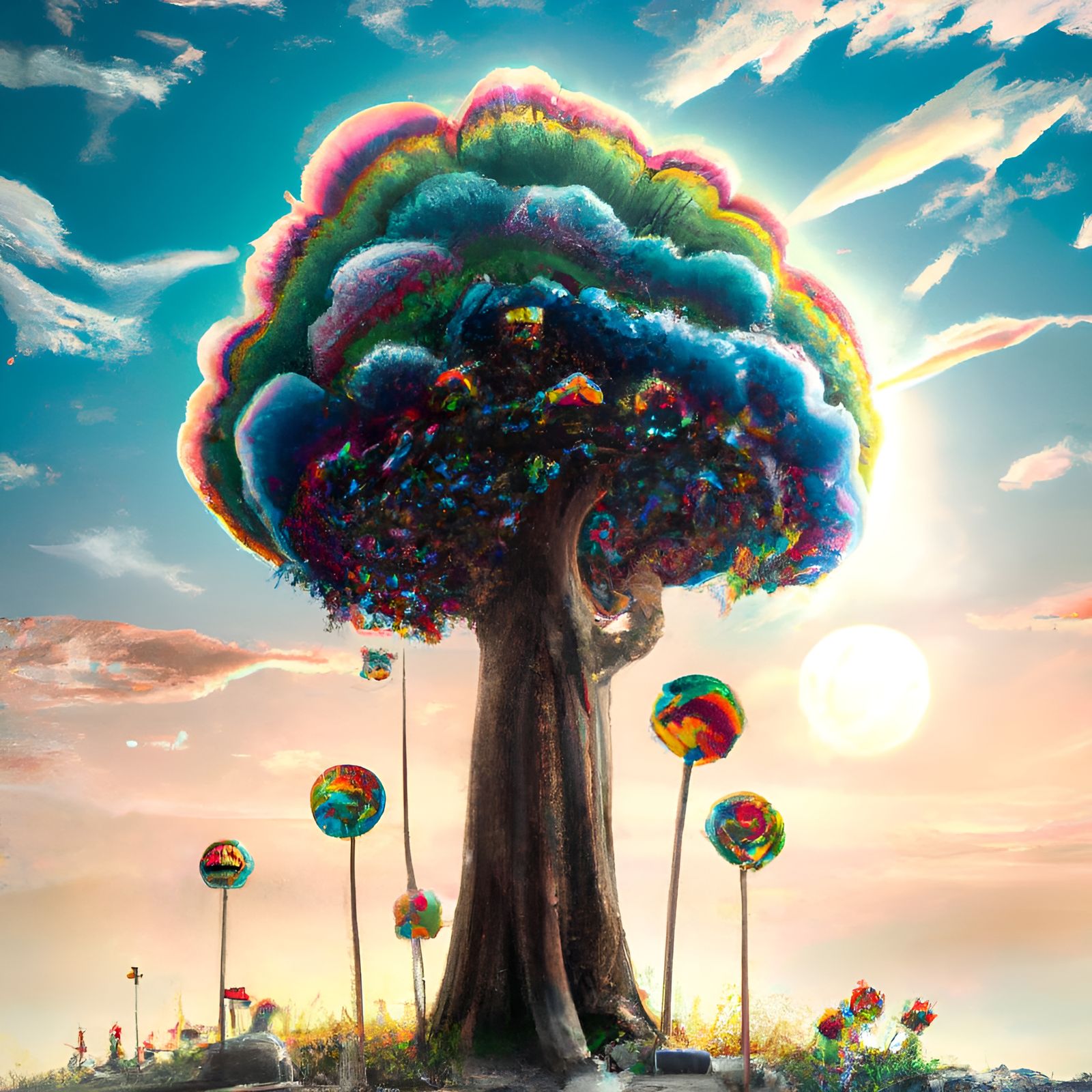 Colorful Lollipop Tree in Fantasy Landscape