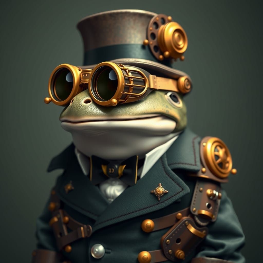 Steampunk Frog in Goggles and Top Hat
