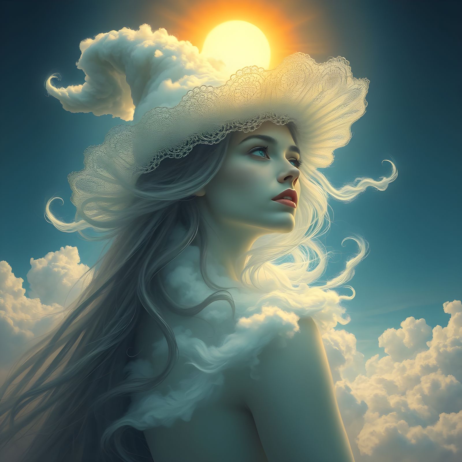 Cloud Witch with White Hat: Fantasy Concept Art