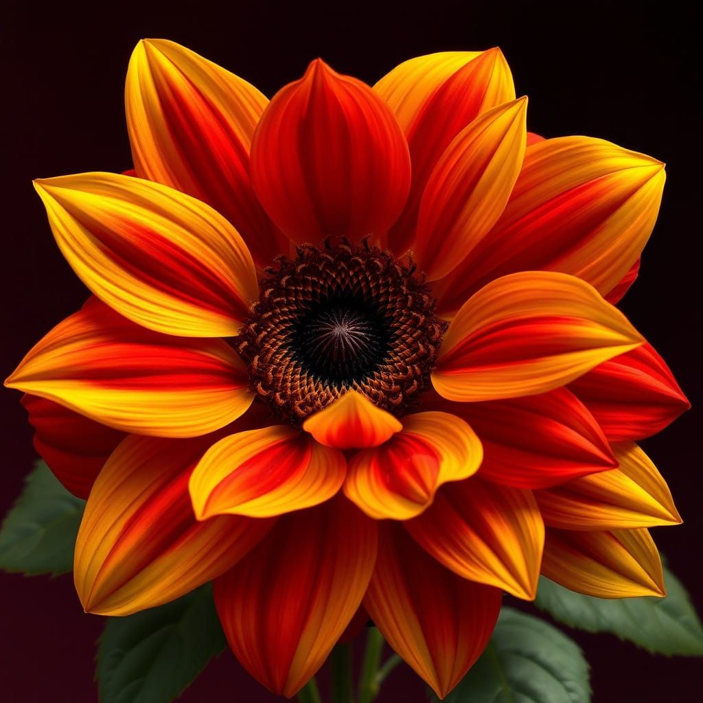Velvety Red Rose-Sunflower Hybrid in 19th-Century Style