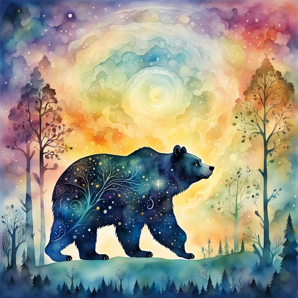 Wise Bear Illustration in Digital Watercolor Art