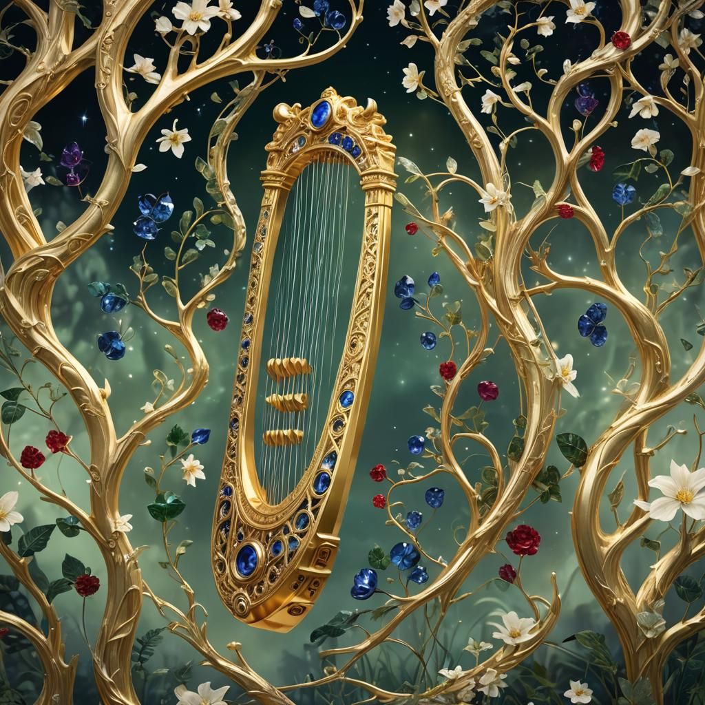 Enchanted Instruments Weaving Magic in Moonlit Glade