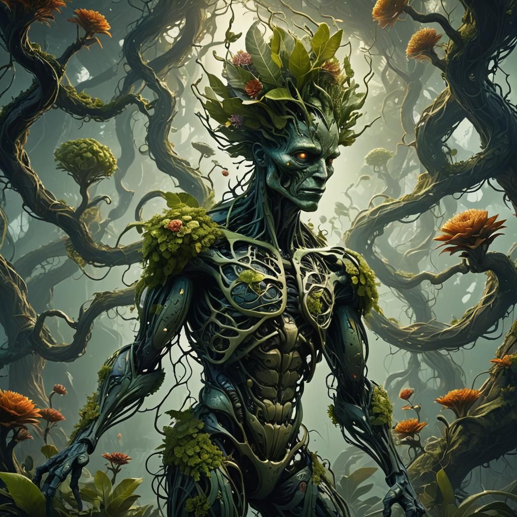 Human and Plant Biofusion in Biopunk Style