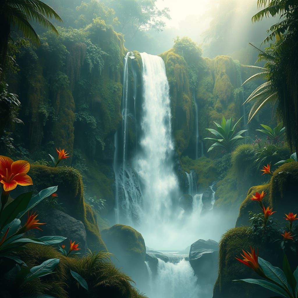 Lush Belize Jungle Waterfall in Dreamlike Detail