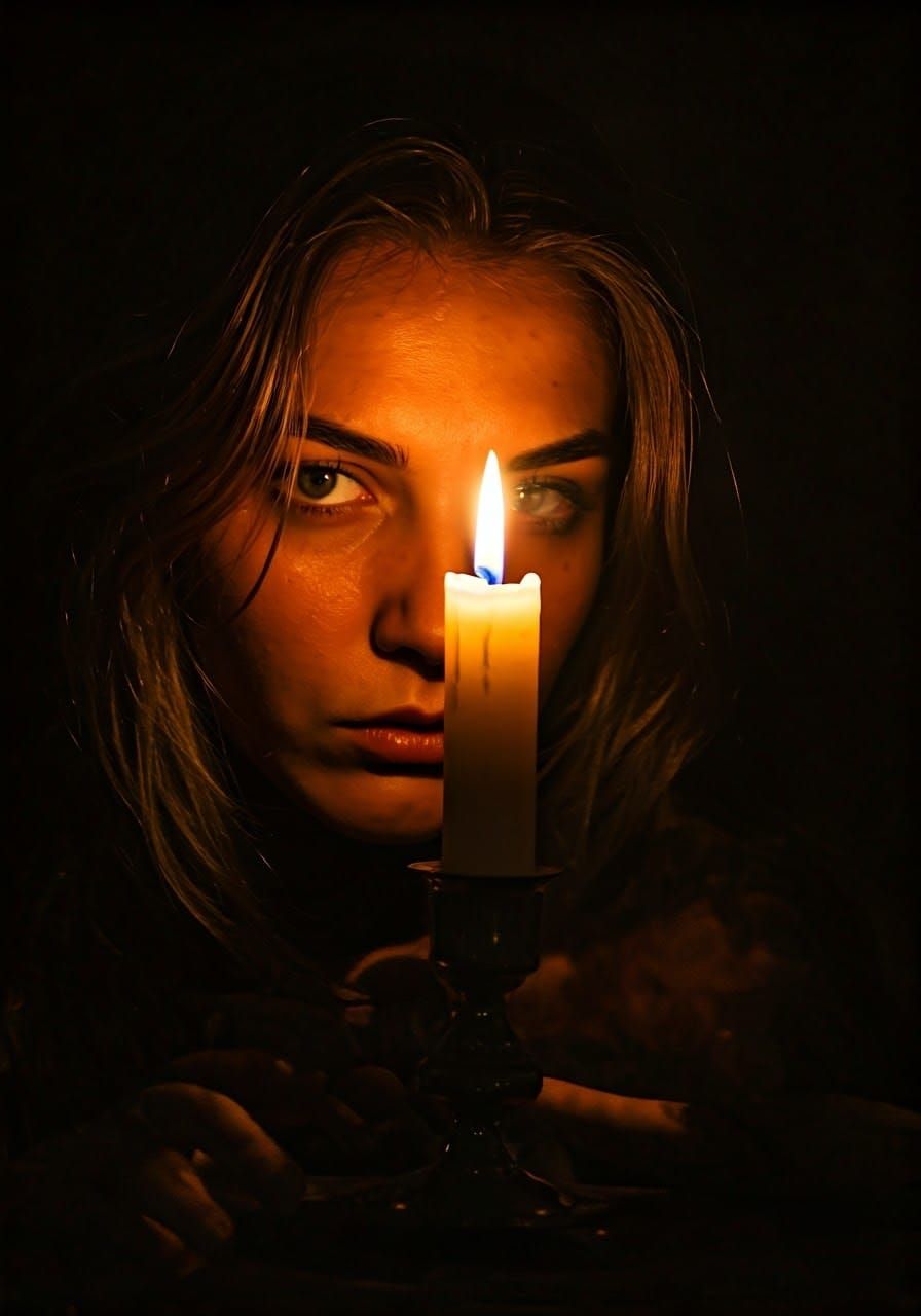 Eerie Candlelight Illuminates Mysterious Figure: Baroque Sty...