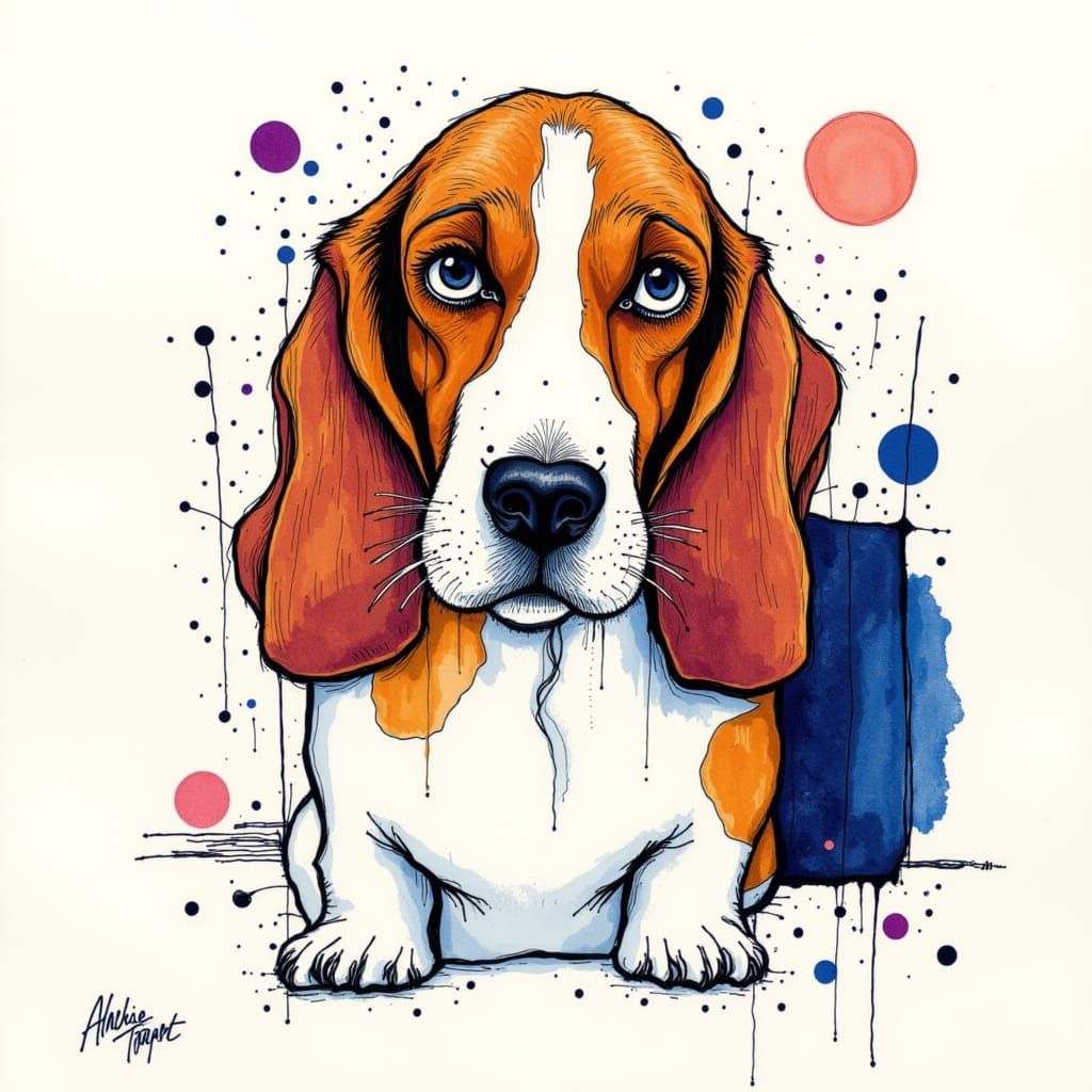 Cute Fat Basset Hound Illustration