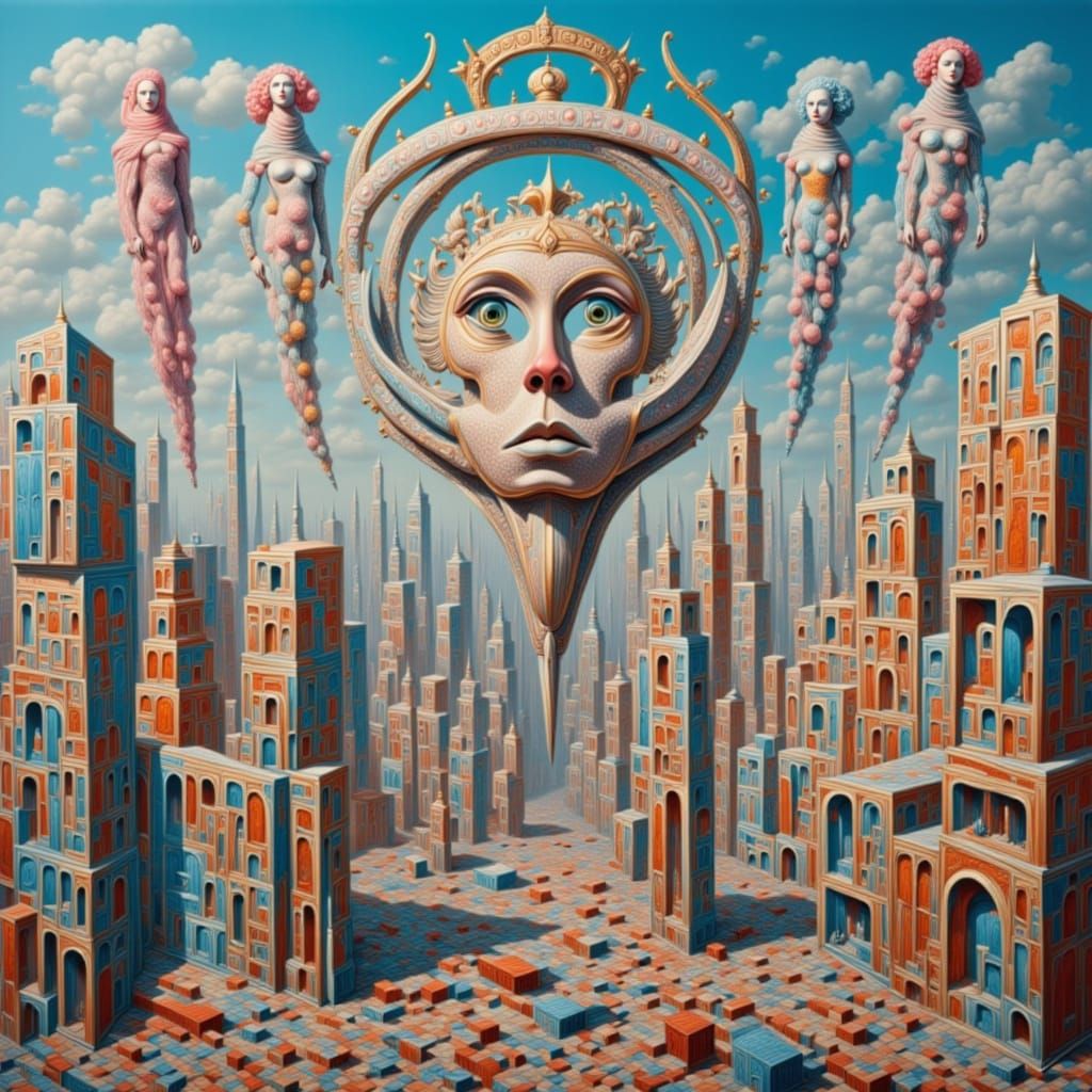 Gorgeous Females Soar Over Ballardian Modern Town