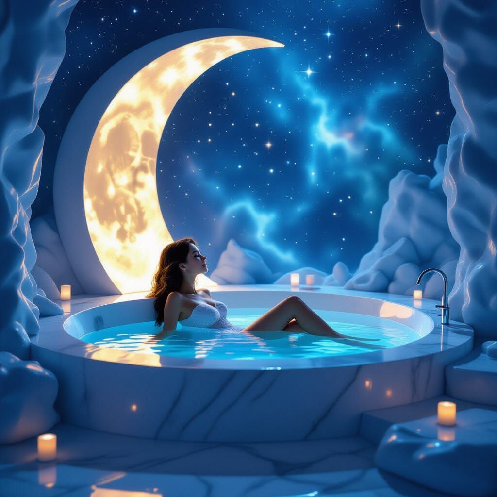 Ethereal Lunar Bathroom with Constellation Lighting
