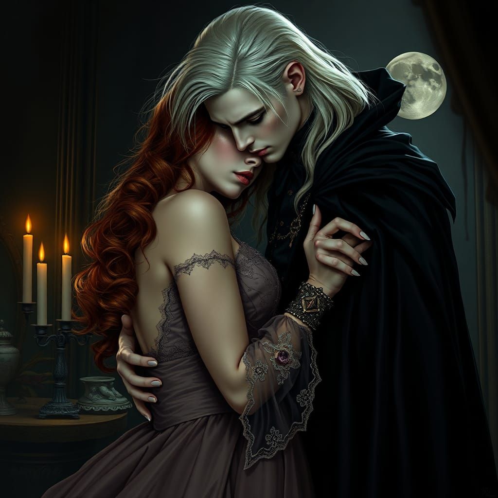 Vampire's Embrace: Victorian Woman in Ethereal Light