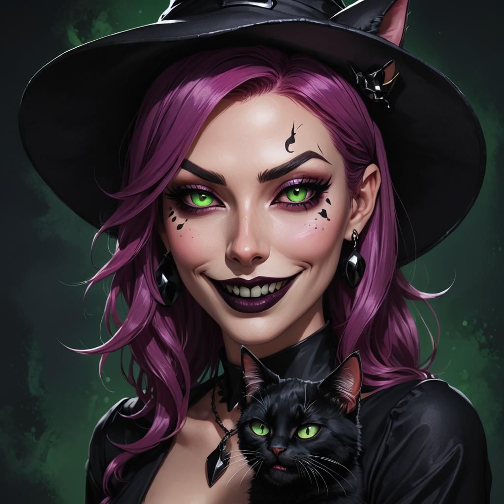 Anime Catgirl Witch Portrait in Studio Ghibli Style