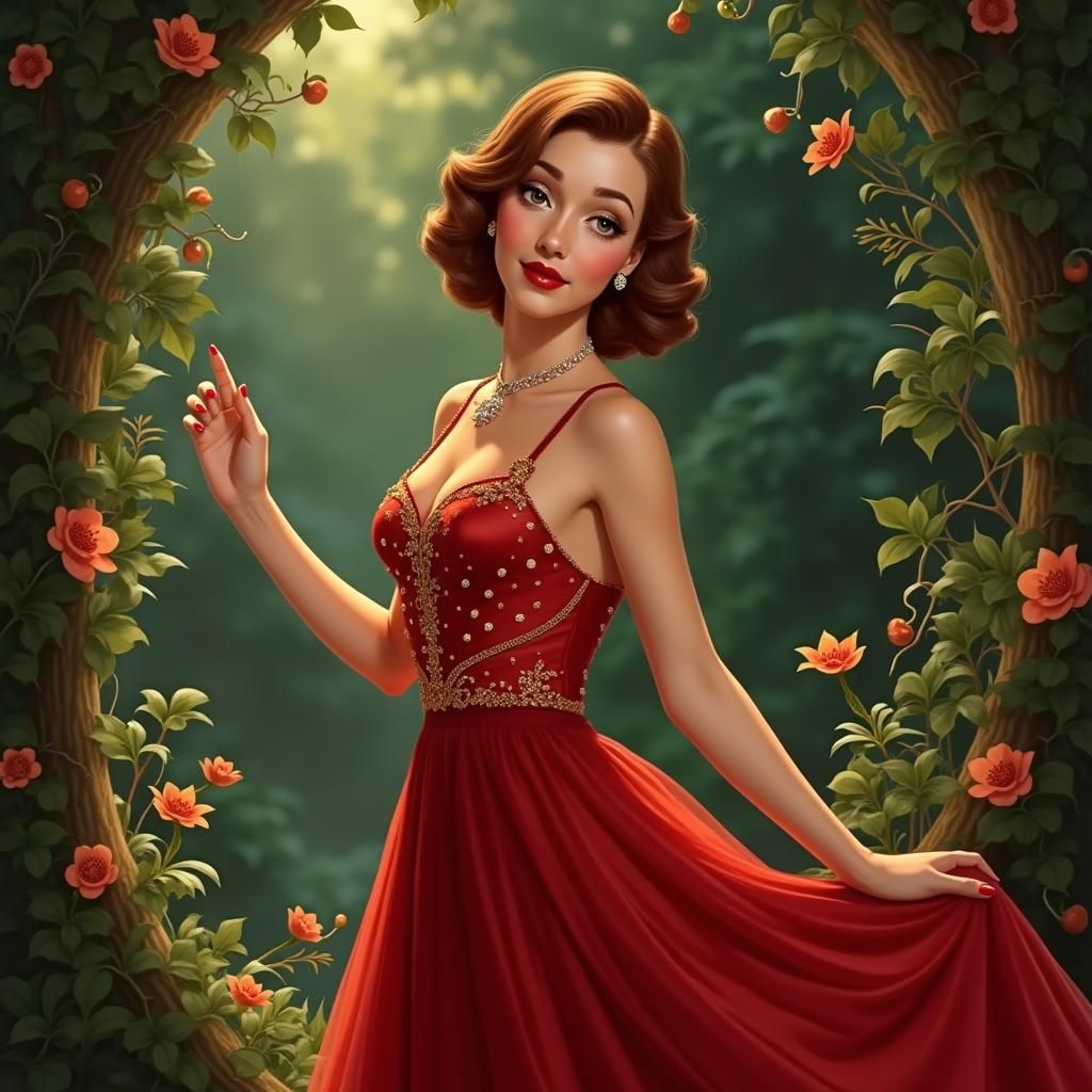 Enchanted Forest Pin-Up Girl in Elvgren Style