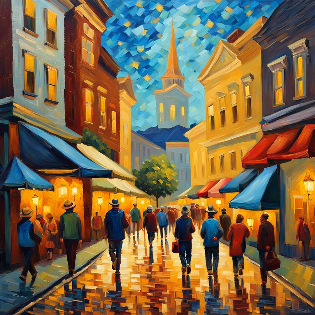 Bustling Street Scene in Montgomery as Oil Painting