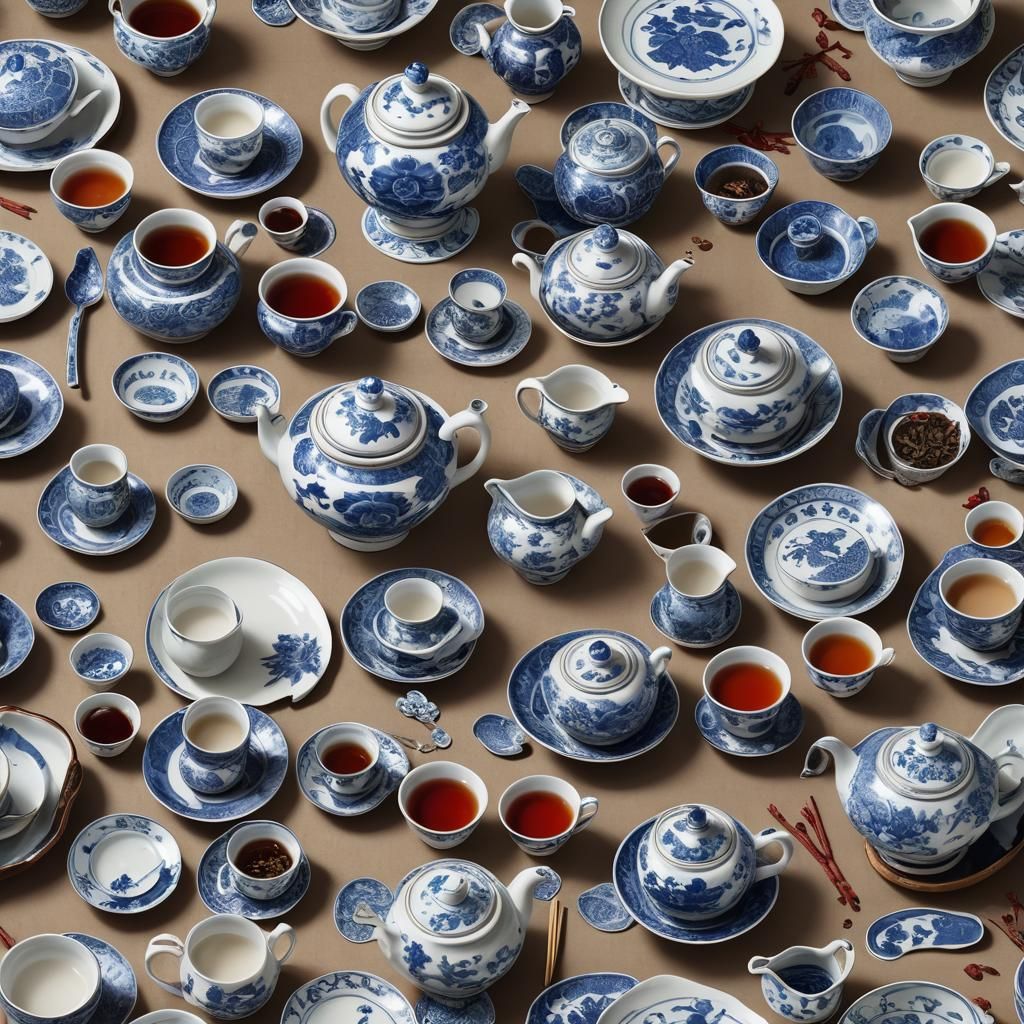 Chinese Teaware Still Life in Qing Dynasty Style