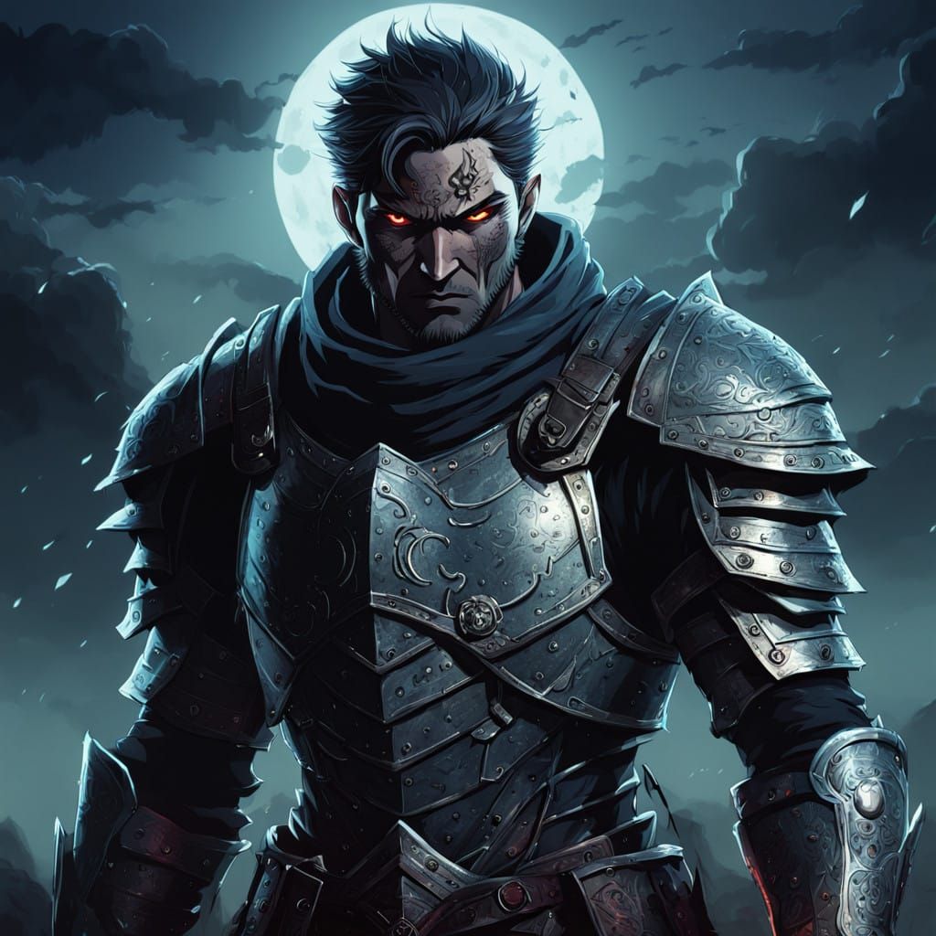 Haunted Warrior in Dark Manga Style