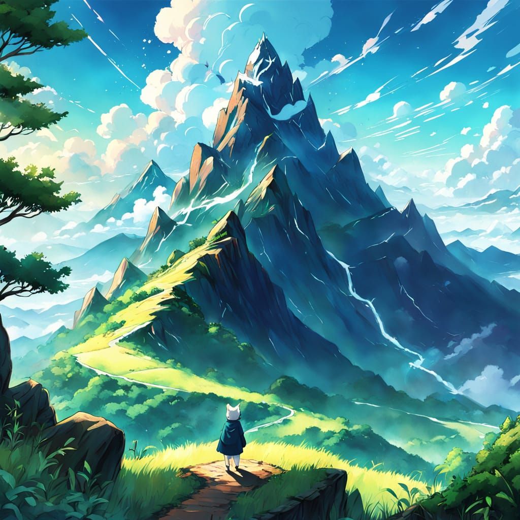 Lord Nermal Stands Heroically on a Lush, Fantastical Mountai...