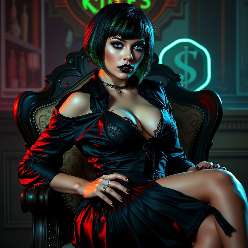 Seductive Woman in Synthwave Horror Style