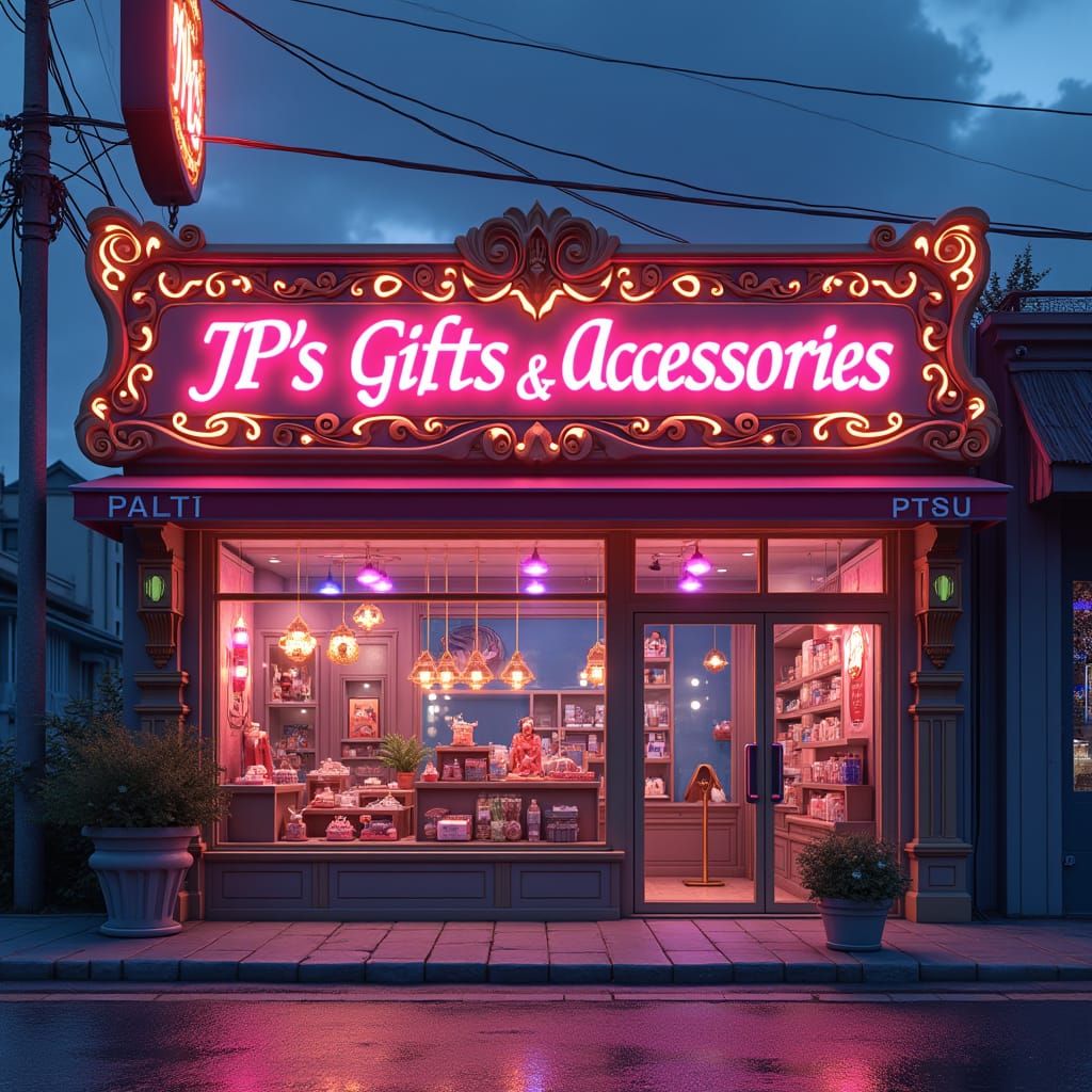 Futuristic Neon Storefront in Anime Style