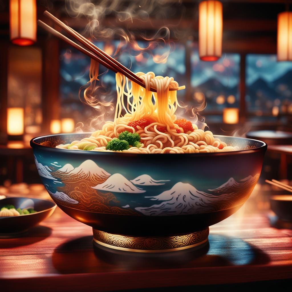 Steaming Ramen Bowl in Japanese Restaurant