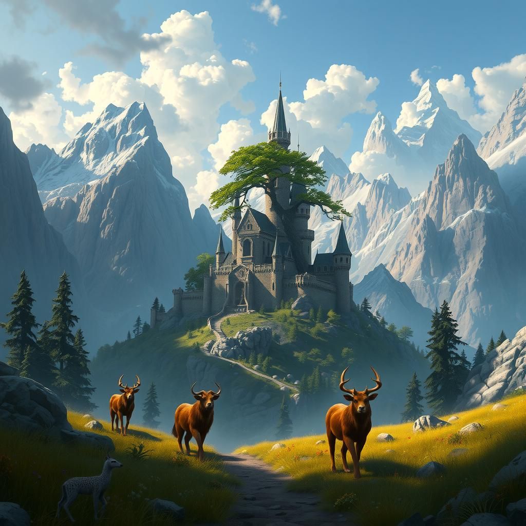 Fantasy Castle Amidst Wildlife: Matte Painting