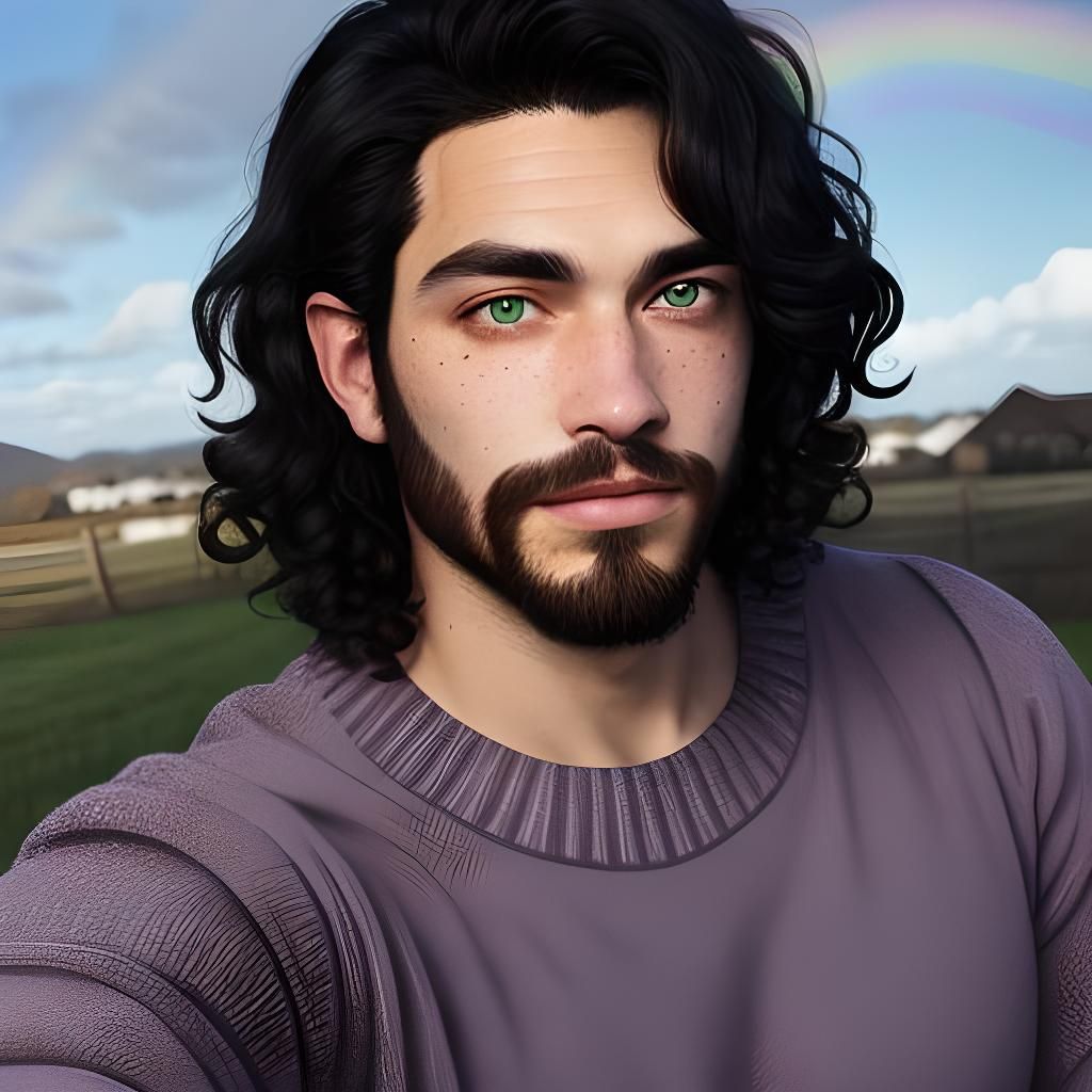 Portrait of a Cheerful Man with Rainbow Background