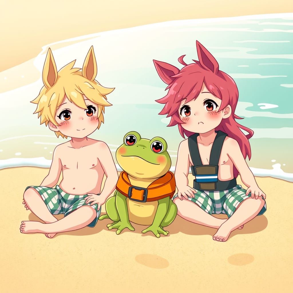 Adorable Boys with Horse Ears in Vibrant Anime Style