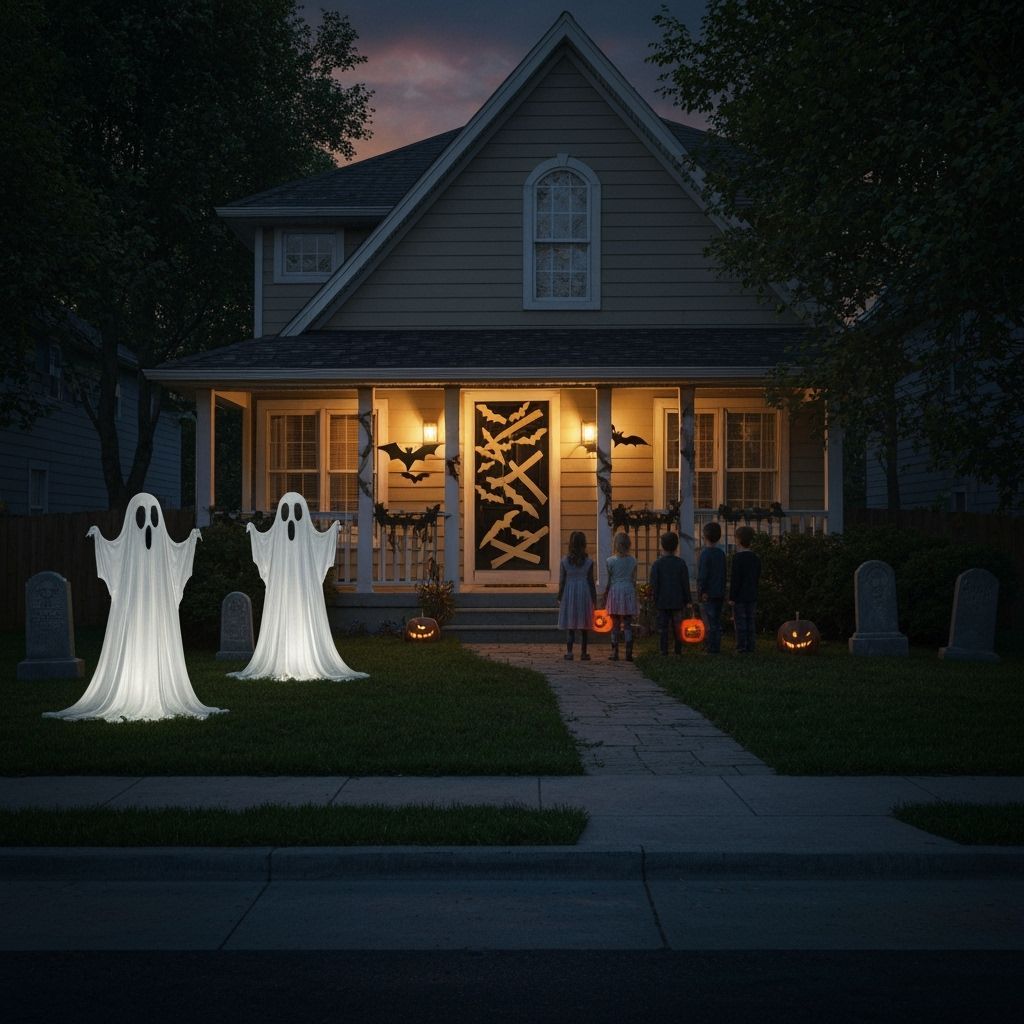 Spooky Halloween House with Glowing Ghosts