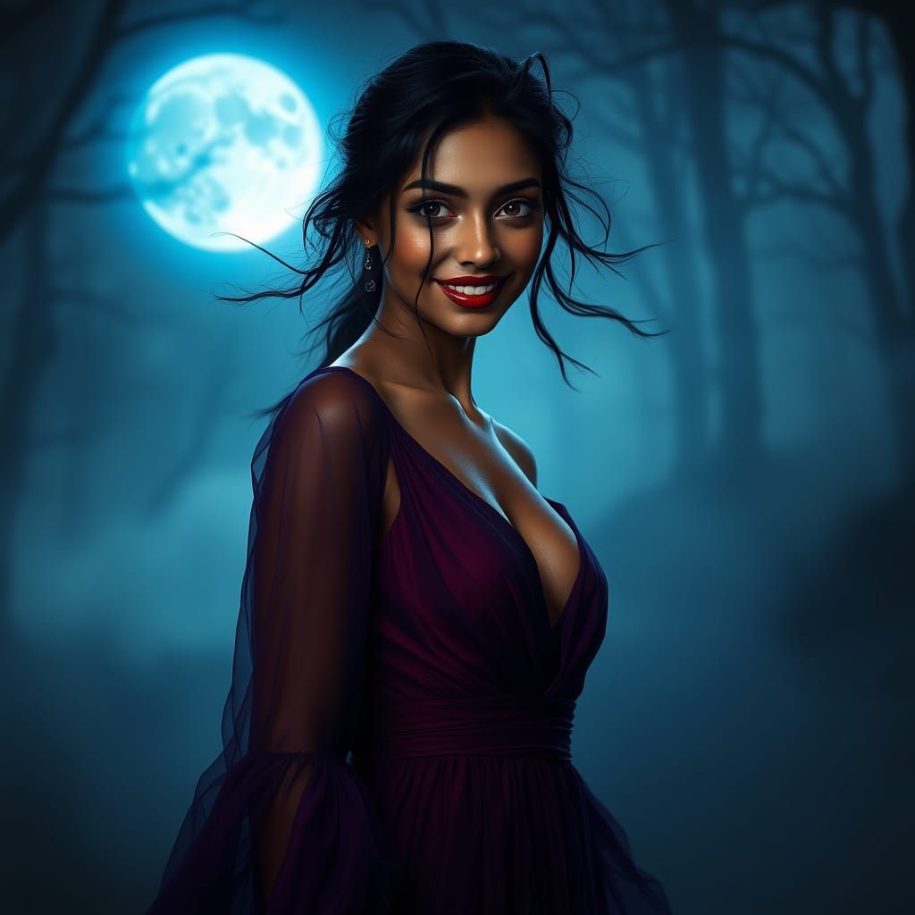 Hyperrealistic Dark Fantasy Portrait in Mystical Moonlit For...