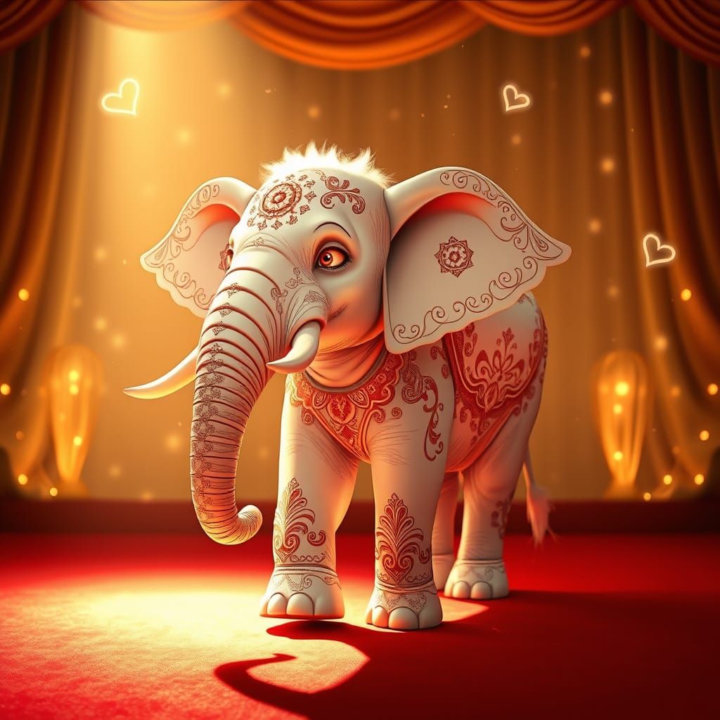 Elegant Snowy Elephant on Red Carpet