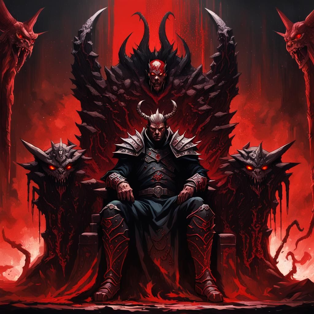 Powerful Demon King on Throne: Dark Fantasy Art