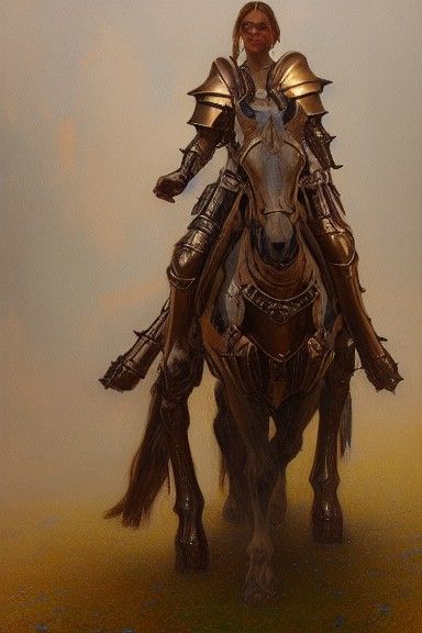 Armored Girl with Bionic Horse Digital Painting