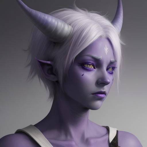Purple Tiefling Woman with Striking Blue Eyes