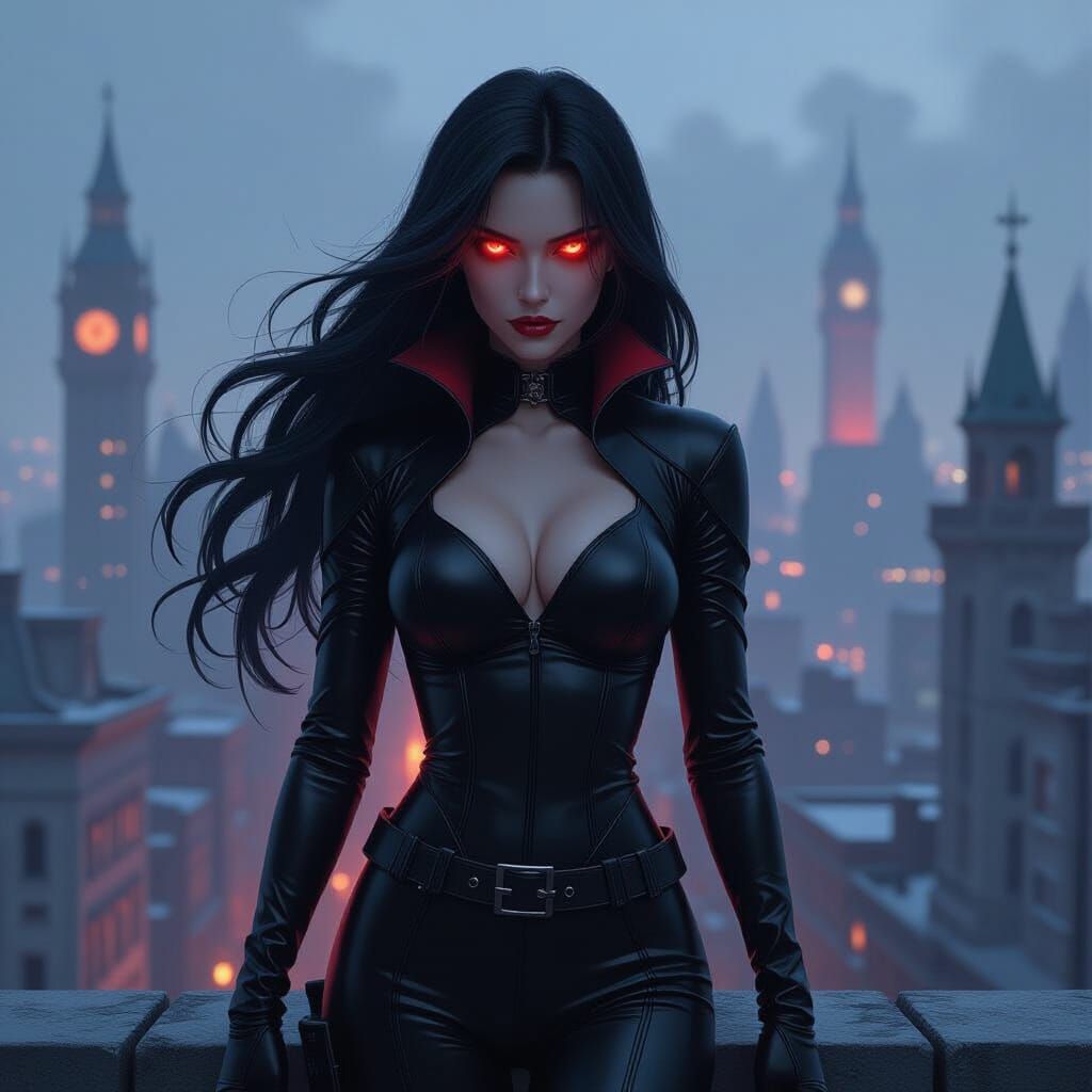 Vampire Hunter on Rooftop in WLOP Style