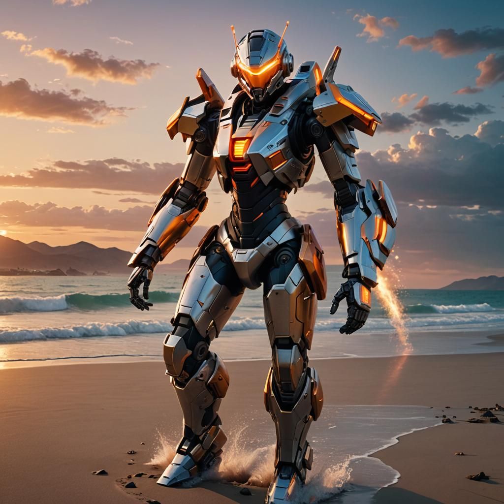 Sci-Fi Female Pilot in Glowing Mecha Suit