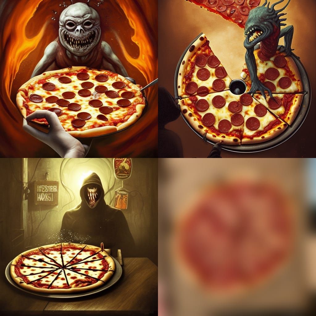 Eldritch Monster Eats Pizza in Dark Fantasy Art