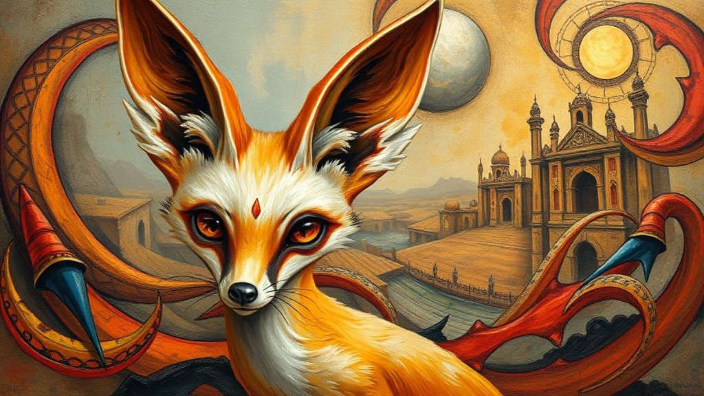 Whimsical Fennec Fox in Art Deco Surrealist Style