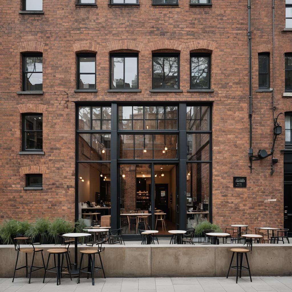 Minimalist Cafe Facade with Brick and Glass