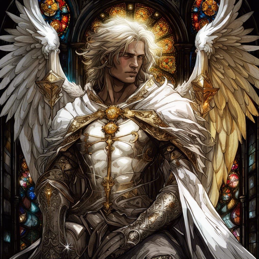Gothic Angel Knight in Stained Glass Style
