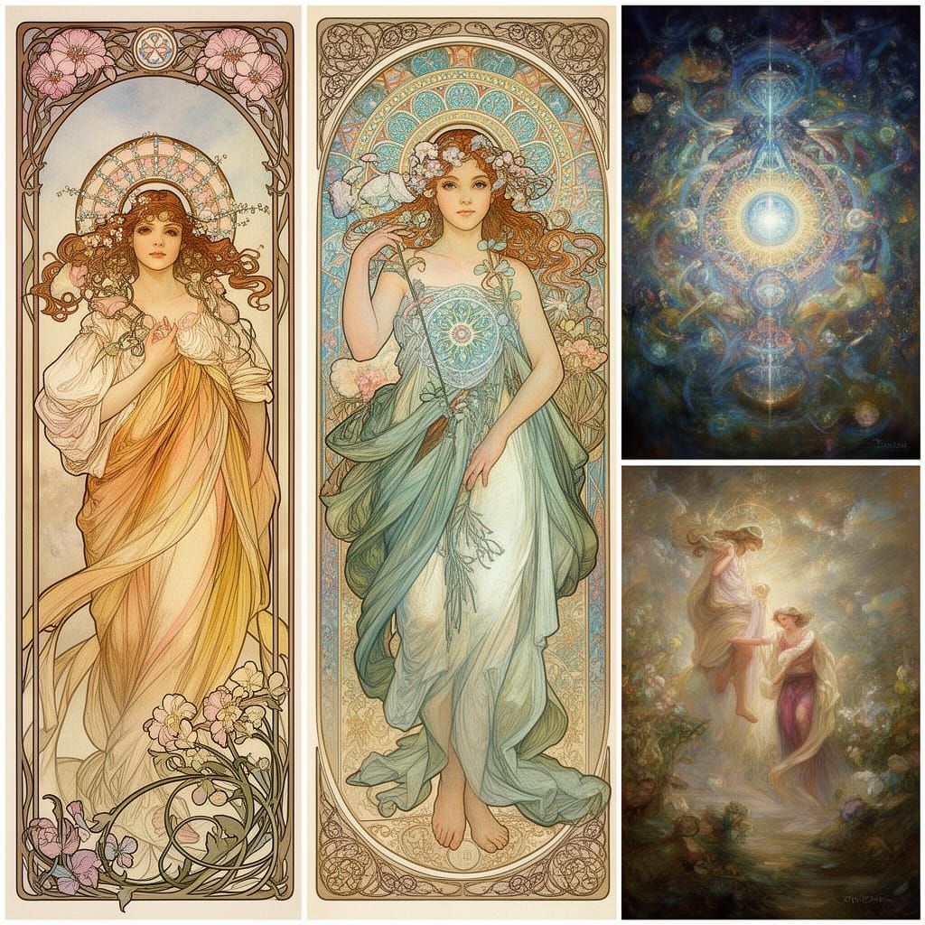 Ethereal Portrait in Art Nouveau and Contemporary Styles