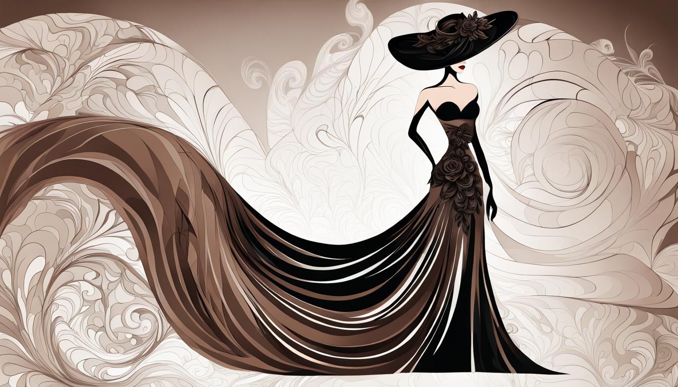 Elegant Woman in Black Dress with Abstract Background