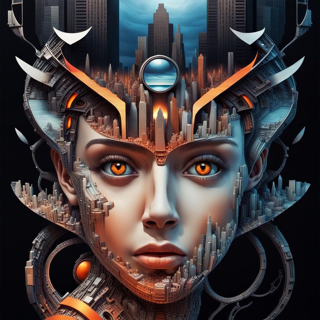 Surreal AI Face Integrated with Cityscape