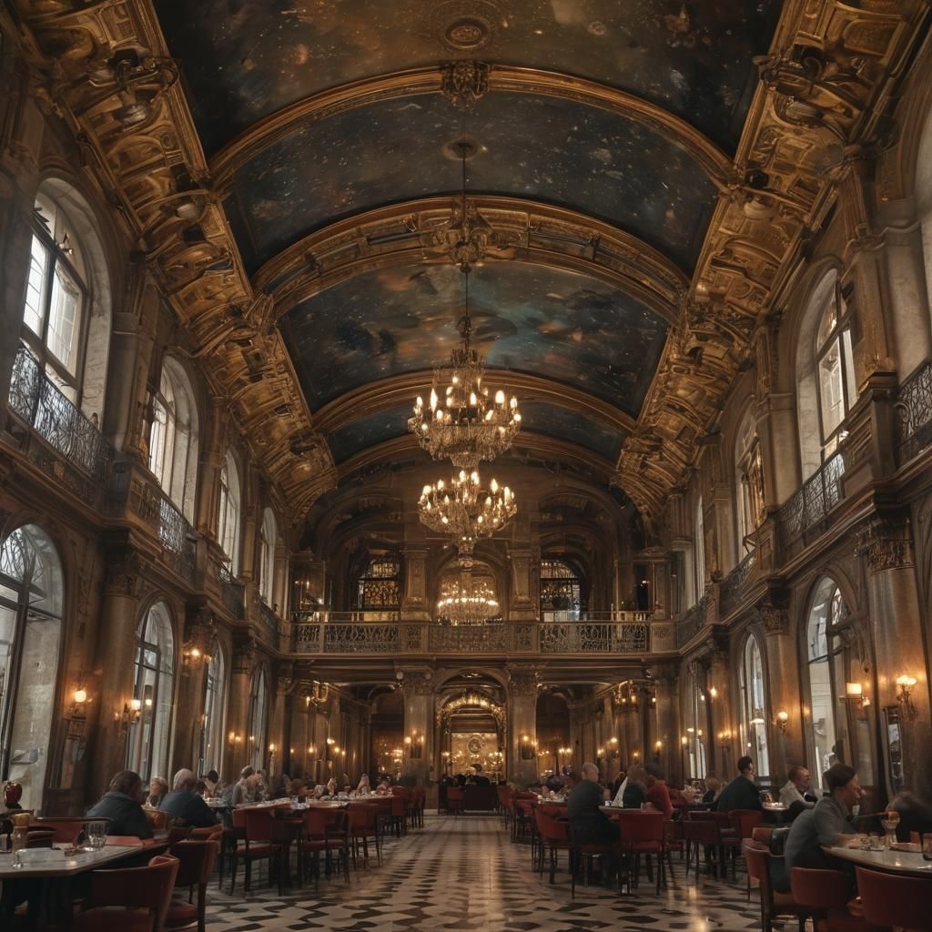 Opulent Budapest Coffee House Interior in 8K