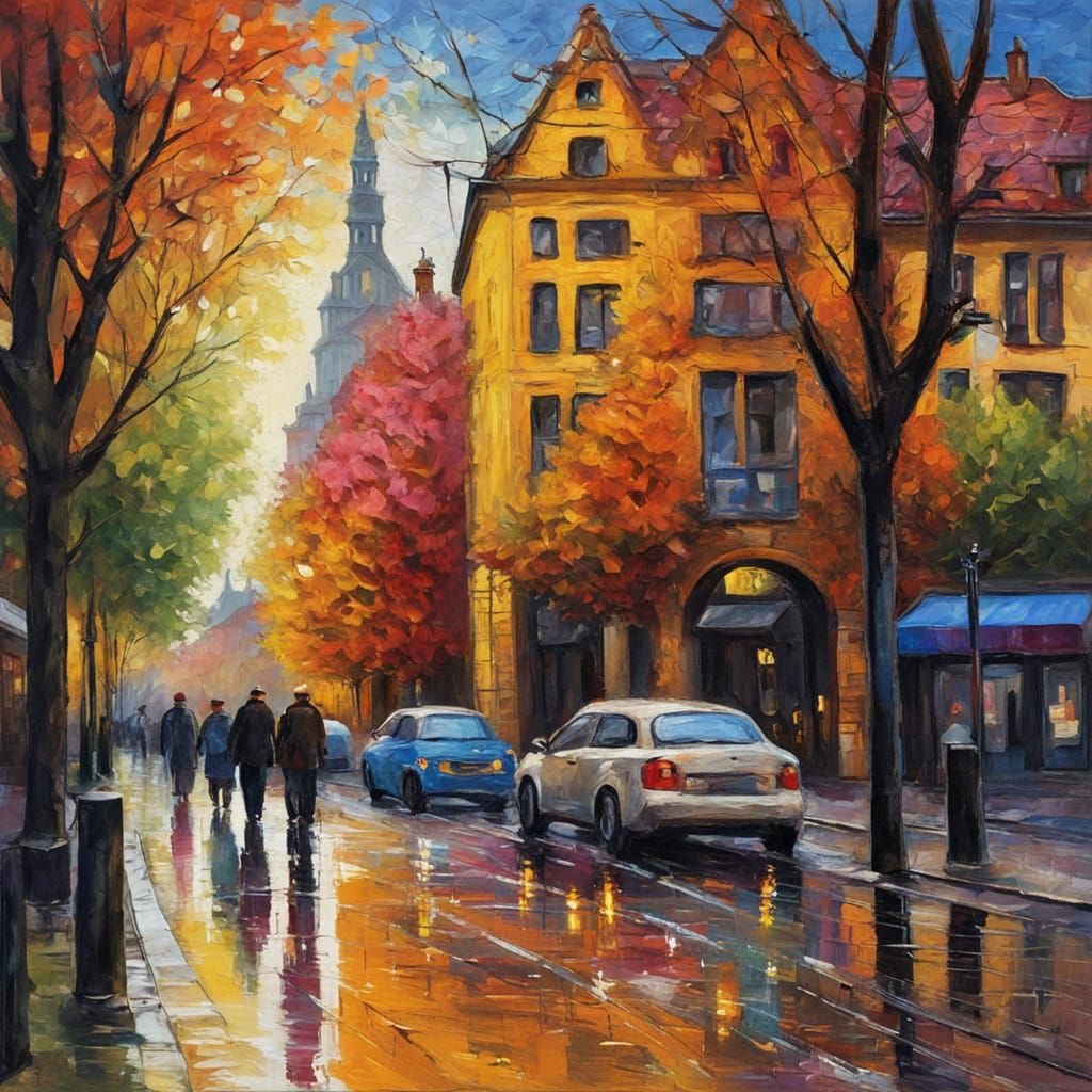 Neo-Impressionist Oil Painting of Hannover Street Scene
