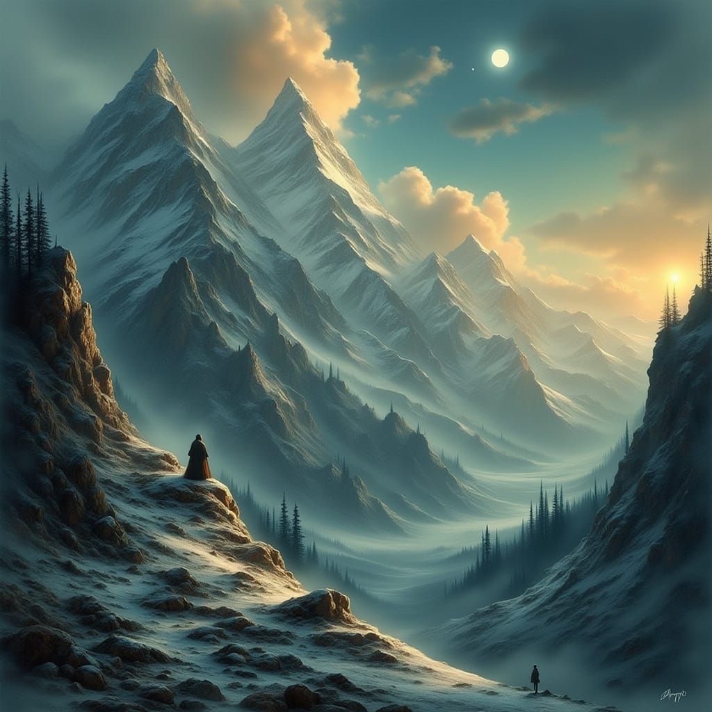 Majestic Snowy Mountain Peak at Sunset